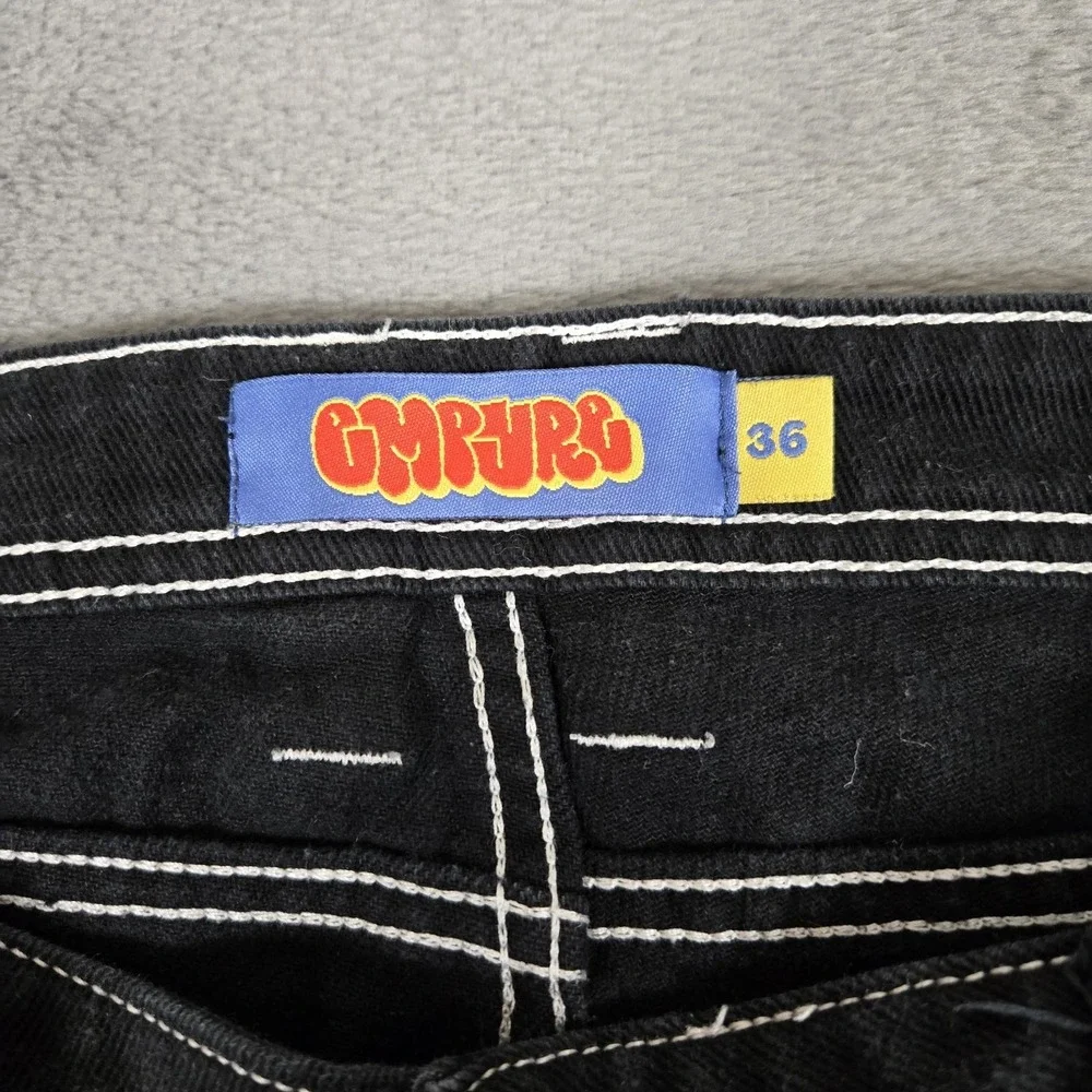 Empyre Denim Jeans Mens 36x30‎ Black Baggy Wide Leg Grunge Embroidered Y2K